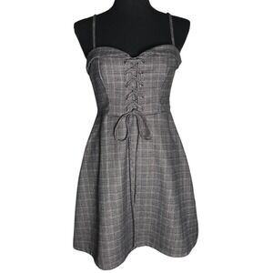 Cooperative Plaid Retro Mini Dress Sweetheart Lace Up Corset Sz 2 Punk Y2K